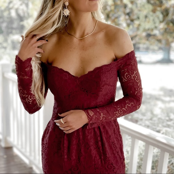 PinkBlush Off Shoulder Lace Formal Gown - Picture 2 of 5